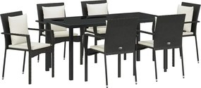 vidaXL Kert étkező szett párnával 7 pcs Fekete polirattan