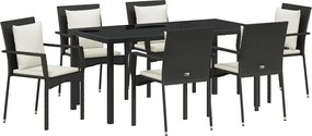 vidaXL Kert étkező szett párnával 7 pcs Fekete polirattan