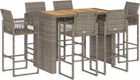 vidaXL 7 részes kerti bárkészlet párnák nélkül szürke polirattan akác