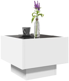 Fehér szerelt fa kisasztal LED-del 40 x 40 x 30 cm