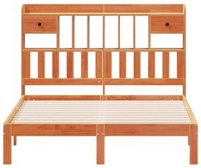 barna tömör fenyőfa könyvespolcos ágy matrac nélkül 135 x 190cm
