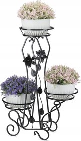 Fekete virágágyás három virágcserép fém rózsák dekoratív virágtartó állvány