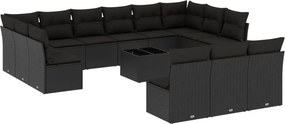 vidaXL 14 részes fekete polyrattan kerti ülőgarnitúra párnákkal