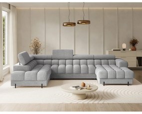 Szürke buklé kinyitható sarokkanapé (bal oldali-U alakú) Feraria – ELTAP