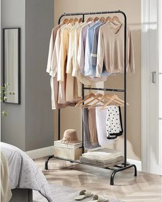 Ruhatartó, ruhaállvány állítható akasztórúddal, fekete