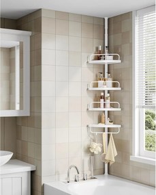 Fürdőszoba sarokpolc állítható, fehér 85-305cm