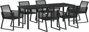 vidaXL Kert étkező szett 7 pcs Fekete Porszórt acél