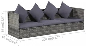 szürke polyrattan kerti ágy 200 x 60 cm