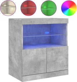 vidaXL betonszürke tálalószekrény LED-világítással 60 x 37 x 67 cm
