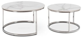 Fehér Márvány/Ezüst Dohányzóasztal Szett. AMARA MAX