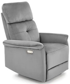 SEMIR szürke karosszék elektromos dönthető funkcióval / USB csatlakozóval