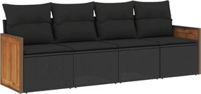 vidaXL 4 részes fekete polyrattan kerti ülőgarnitúra párnákkal