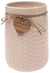 Kerámia váza Wood heart bézs, 14 x 20 cm