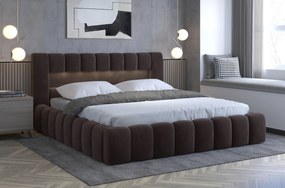 Franciaágy 160 cm Luxa (sötétbarna) (ágyráccsal, tárolóhellyel, LED-világítással). Akció -17%. 1041561
