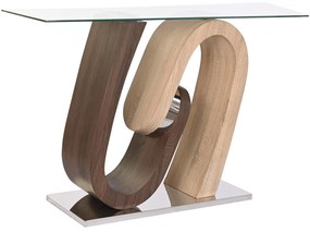 Design acél fa Konzolasztal üveg lappal