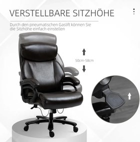 Vinsetto Főnöki irodai szék, 180 kg teherbírás, ergonomikus kialakítás, állítható magasságú, műbőr, barna.