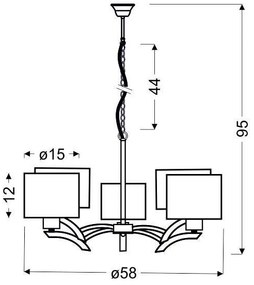 Csillár zsinóron DRAGA 5xE27/60W/230V bézs/fényezett króm