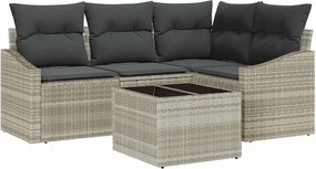 vidaXL Kanapé Szett párnával 5 pcs Világosszürke polirattan