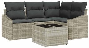 vidaXL Kanapé Szett párnával 5 pcs Világosszürke polirattan