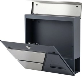 HOMCOM fali postaláda, időjárásálló, lágyan záródó fedél, újságtartó és 2 kulcs, 37 x 10 x 37 cm, sötétszürke | Aosom