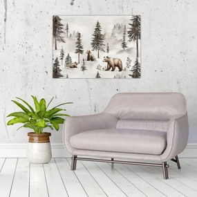 Üveg kép - Erdő medvékkel (70x50 cm)