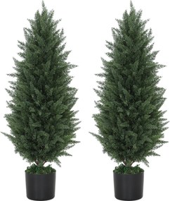 HOMCOM Mesterséges Ciprus 2 darabos készlet 90 cm-es mesterséges növényekkel, cserépben, UV-álló mesterséges fa, mint egy valósághű dekoráció a nappal
