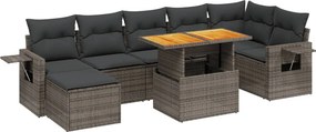 vidaXL 8 részes szürke polyrattan kerti ülőgarnitúra párnákkal