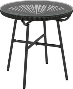 Outsunny Rattan Téglalap Asztal, Bistro Asztal, Üveg Asztallapú Kávézó Asztal, Kör Minta Kerti Asztal, Teraszhoz, Erkélyhez, Fekete, 50 x 50 x 50 cm |