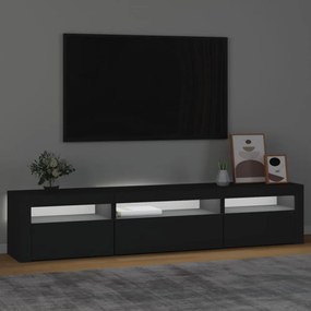 fekete TV-szekrény LED-világítással 195x35x40 cm