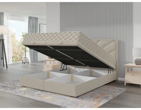 GINA 140x200 cm bézs kárpitozott ágy matracokkal és ágyneműtartóval