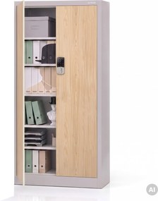 Fém irodai szekrény kódzárral, szürke, sonoma tölgy, 900x1850x400 mm: DANIEL Eco Design