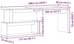 vidaXL Asztal Fekete Tölgy 200x50x76 cm Mérnöki Fa