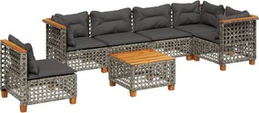 vidaXL 7 részes szürke polyrattan kerti ülőgarnitúra párnákkal