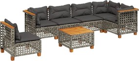 vidaXL 7 részes szürke polyrattan kerti ülőgarnitúra párnákkal