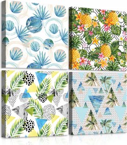 Vászonkép 50x50 Trópusok egzotikus nyár levelek ananász virágok geometria