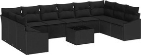 vidaXL Kanapé Szett párnával 11 pcs Fekete polirattan