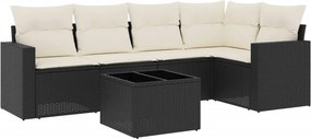 vidaXL 6 részes fekete polyrattan kerti ülőgarnitúra párnákkal