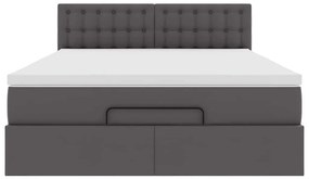 szürke műbőr ottomán ágy matracokkal &amp; LED-ek 140x190cm