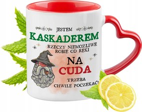 Piros kaszkadőr szív alakú füllel ajándék nyomott mintával