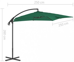 zöld konzolos kerti napernyő acélrúddal 250 x 250 cm