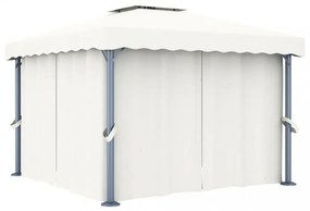 krémfehér pavilon függönnyel és LED fényfüzérrel 3 x 3 m