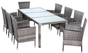 Casaria® Bali 1+8 kerti rattan bútor szett - szürke/antracit