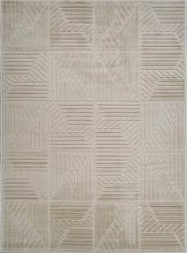 Boho szőnyeg 200x300cm nappaliba, puha bézs 3D geometrikus minta