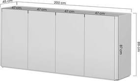 Elivo négyajtós komód 200 cm - kasmír / olajozott tölgy