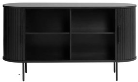 Fekete alacsony komód tolóajtóval, tölgyfa dekorral 140x76 cm Nola – Unique Furniture