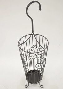 Klasszikus kampós fekete fém esernyőtartó állvány kacskaringós mintával 88x25,5x25,5cm
