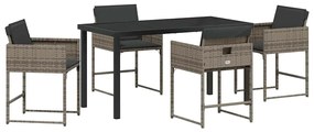 vidaXL Kert étkező szett párnával 5 pcs Szürke polirattan