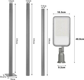 BRILAGI-LED kültéri lámpa oszloppal és kl. 3 m URBANLIGHT LED/100W/230V szürke IP65
