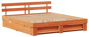 Ágykeret fejtámlával Viaszbarna 200 x 200 cm Tömör fenyőfa