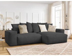 Sötétszürke kordbársony kinyitható-tárolóhelyes sarokkanapé Voltaire – Bobochic Paris